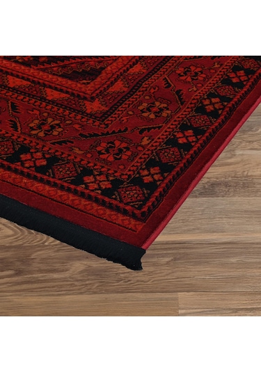 Afgan Türkmen Otantik Desenli Dokuma Kırmızı Oturma Odası Salon Mutfak Halısı Yolluk X380a Kırmızı