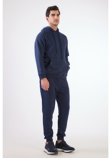 Dufy Lacivert Kapüşonlu Kanguru Cepli Regular Fit Erkek Sweatshirt Lacivert