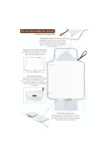 Bebek Çanta Alt Açma Minderi, Alt Değiştirme Pedi, Taşınabilir Bakım Çantası, Clutch Seri, Gri