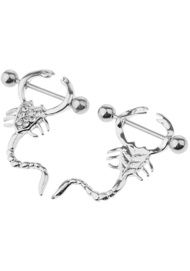 Homyl 1 Çift Akrep Şekli Düz Kristal Meme Halkası 16g Gümüş