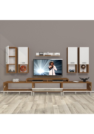 Decoraktiv Ekoflex 8da Slm Krom Ayaklı Tv Ünitesi Tv Sehpası Ceviz - Beyaz