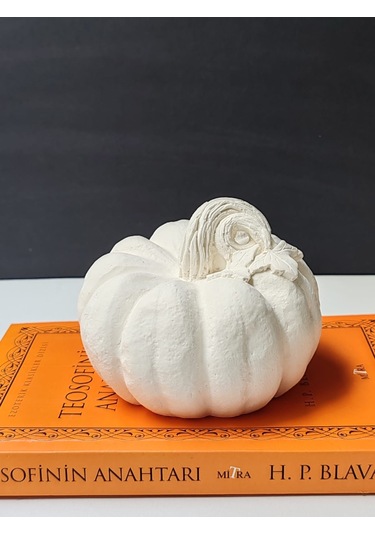 Dekoratif Balkabağı Orta Boy, Ham Beyaz El Yapımı, Ev Dekoru, Masa Dekoru, Obje, Biblo