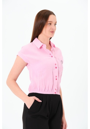 Sortie Collection Müslin Cep Baskılı Cepli Gömlek Pembe