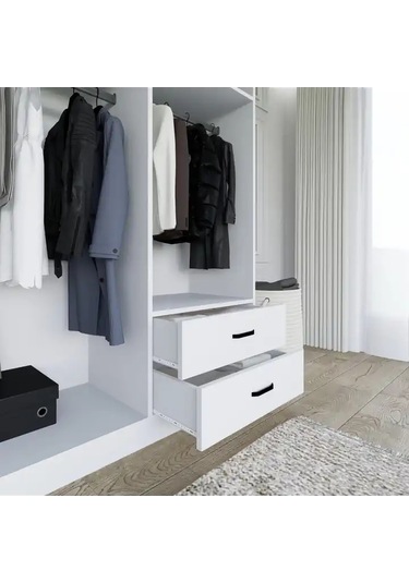 Yaman Mat Beyaz 4 Kapılı 2 Çekmeceli Elbise Dolabı - Gardırop Beyaz