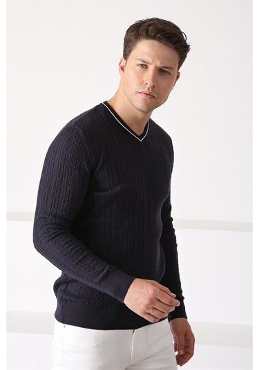 Ferraro Lacivert V Yaka Erkek Pamuk Kazak Lacivert (456045976) Lacivert