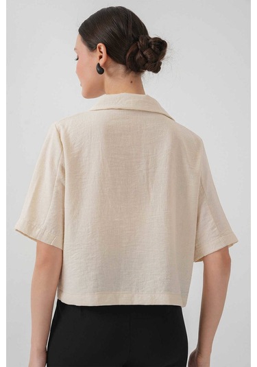 Gabria Kısa Keten Ceket Taş