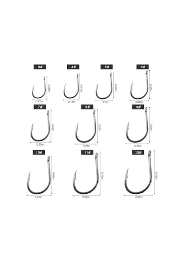 Valkyrie Paslanmaz Karbon Çelik Halkalı Olta İğne Seti 3-12 Numara Balık Kancası 2000 Adet Kutulu