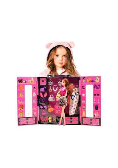 Dln Barbie Bebek Beauty Elbise Takı Gardrop Seti 30 Parça Gardolap Oyuncak