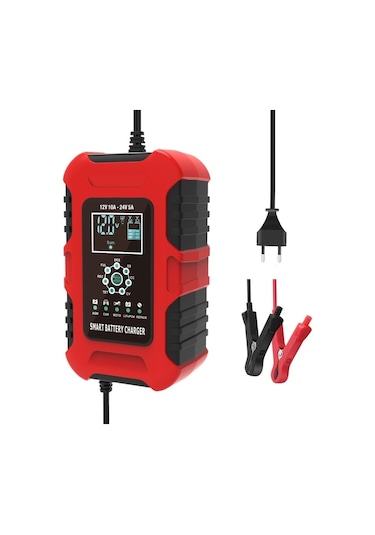 Foxsur 10a 12v 7-segment Motosiklet/araba Akıllı Akü Şarj Cihazı Kırmızı