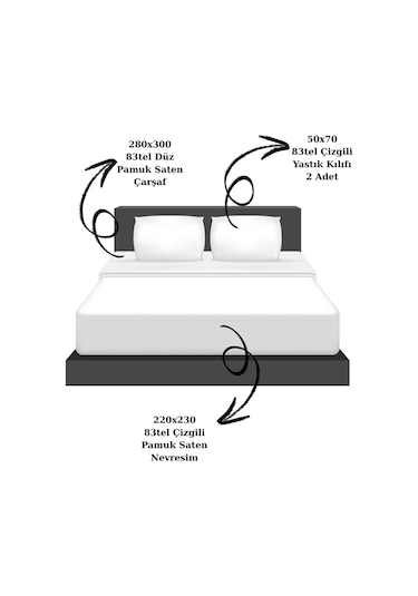 Nivora Çizgili Pamuk Saten Nevresim Takımı Çift Kişilik Premium 83 Tel Otel Serisi King Size 220x230 Beyaz