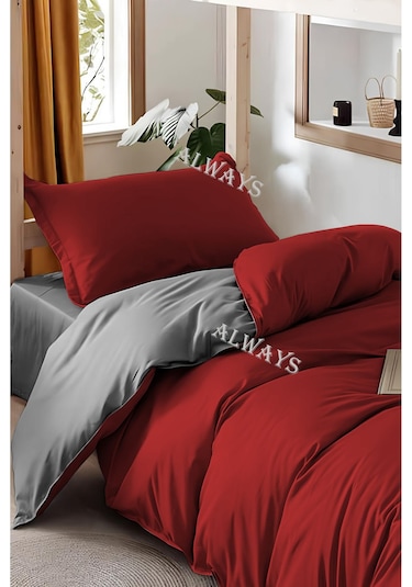 Always Çarşafı Lastikli Çift Taraflı Tek Kişilik Nevresim Takımı Tekbordo