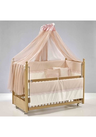 Meltem Kids Mondo Sallanır Ahşap Anne Yanı Beşik - 60x120 CM (Naturel-Pembe) Pembe