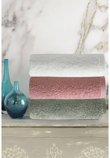 3 Lü Renkli El Yüz Havlu Seti %100 Pamuklu Natural Harmony Gülkurusu