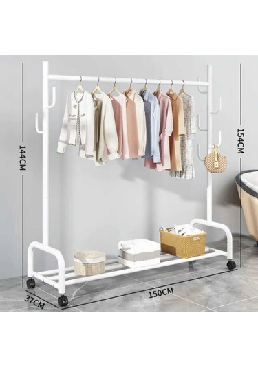 Metal Siyah Portmanto Konfeksiyon Askısı Ayaklı Askılık Elbise Askılığı Tekerlekli 154 150 Cm 6014