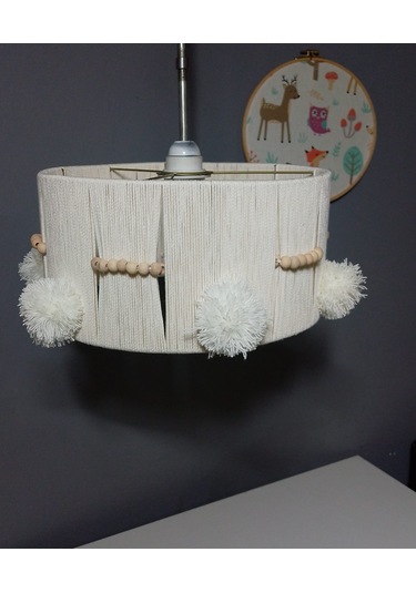 Ekru Makrome Avize Çocuk Odası Avize Bebek Odası Avize Aydınlatma Ahşap Boncuk E27 Duy Ekru