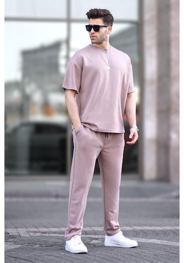 Madmext Bej Oversize Kısa Kollu Eşofman Takımı 5954-bej Bej