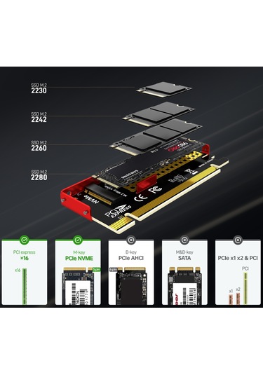 M.2 Nvme'yi Pcı-e 4.0 X16 Adaptörüne Dönüştürücü Isı Emicili İle
