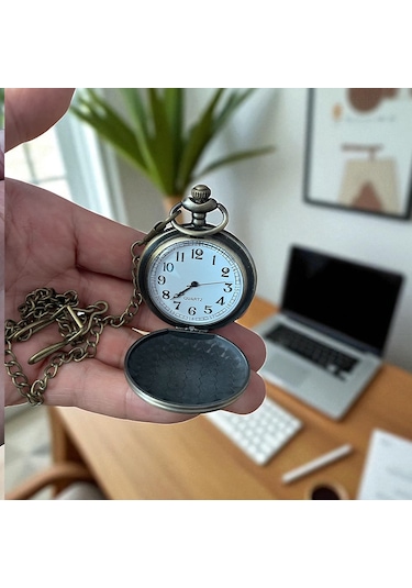 Kişiye Özel Retro Kapaklı Quartz Köstekli Saat
