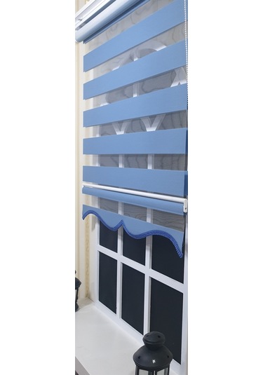 Zebra Stor Perde Mavi Etek Dilimli St 006