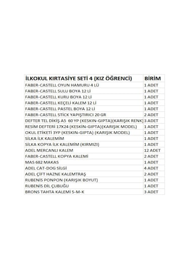 İlkokul Kırtasiye Seti 4 Kız Öğrenci