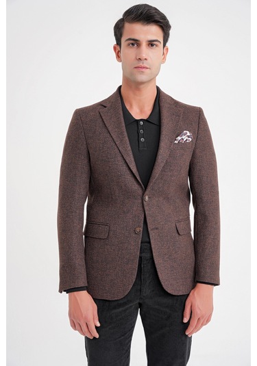 C 718 Ceket Slim Kahve Kahverengi