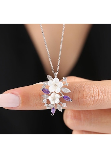Mia vento Manolya Çiçeği Ametist Taşlı Bahar Senfonisi Flowers Gümüş Kolye