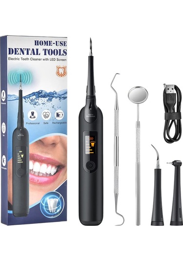 Mufunye Ev İçin Siyah Portatif Ultrasonik Diş Temizleyici: Led Ekranlı, Plak-taş Kaldırıcı, Aileler İçin El Verici Ağız Bakımı Aleti
