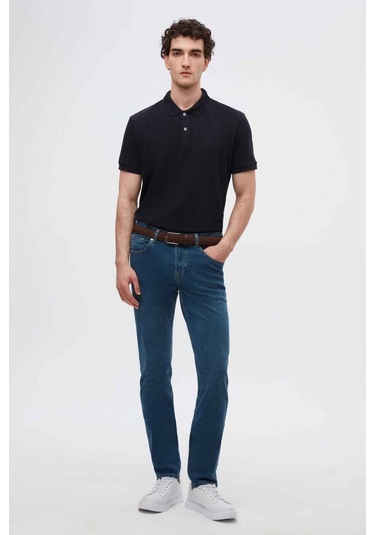 Ds Damat Regular Fit Lacivert Pike Dokulu %100 Pamuk Kıvrılmaz Polo Yaka Nakışlı T-shirt 4HC14ORT51000 Lacivert