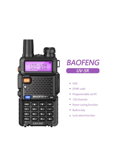 Samdoo Baofeng Uv-5r 5w İki Frekanslı 128 Kanal Walkie Talkie, Led Ekranlı, El Fenerli, Fm Radyolu, 2800mah Pil Siyah, Avrupa Standartı