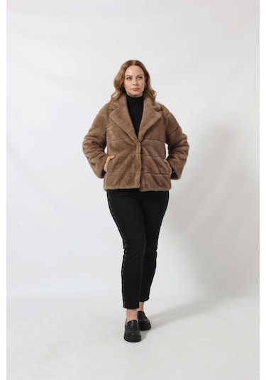 Moda Berray 3260 Vizon Suni Kürk Kısa Kaban Vizon