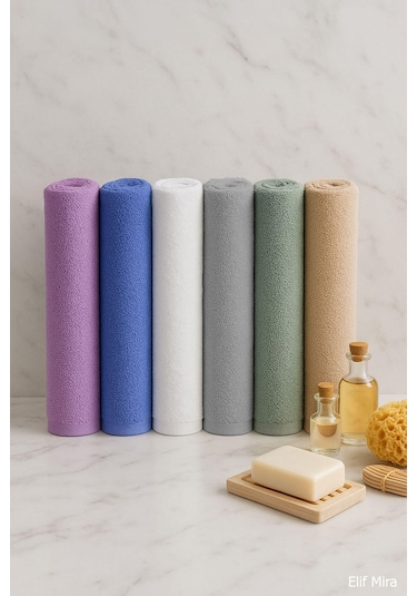 6 Lı Softtouch El Yüz Banyo Havlusu Seti %100 Pamuklu 50x90 Cm Mavi