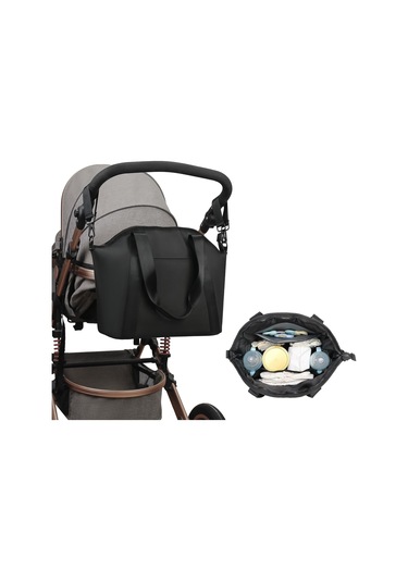 Bebek Bezi Çantası - Su Geçirmez Saklama Çantası - Bebek Arabası Bebek Çantası - Bebek Seyahat Düzenleyici - Yalıtımlı Pu Deri Bebek Bezi Çantası - Siyah Diğer