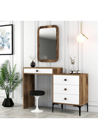Lizbon Makyaj Masası Aynalı - Ceviz / Beyaz