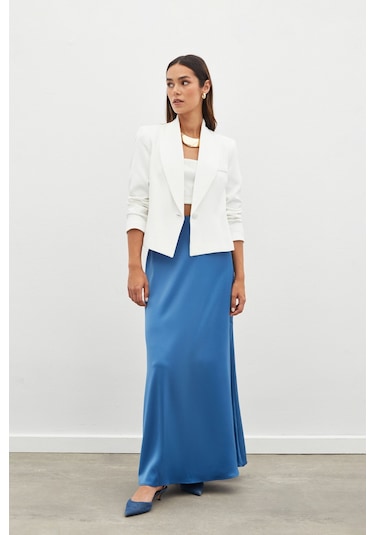 Sateen Uzun Saten Etek - İndigo