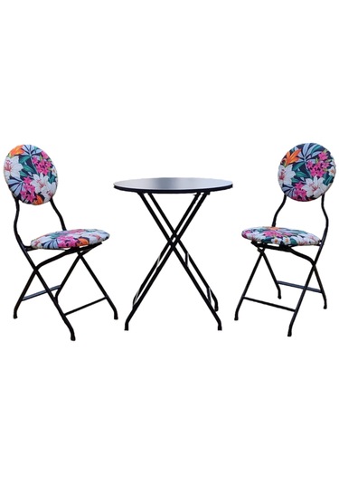 Katlanabilir Kehribar Desenli Metal Masa Ve Sandalye Takımı - 2 S