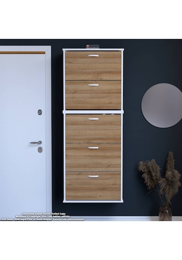 Modilayn Varbi Umay' 2 Li Asma Antre 72x181x25, 5 Cm Lik 5 Düşer Kapak 10 Göz Bölme Ayakkabılık Beyaz - Ceviz