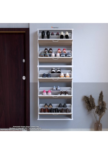 Modilayn Varbi Umay' 2 Li Asma Kapı Önü 52 X 181 X 25, 5 Cm Lik 5 Düşer Kapak 10 Göz Raf Bölmeli Ayakkabılık Cordoba - Beyaz