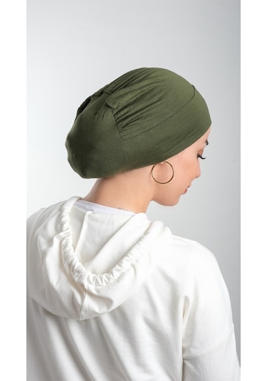 Haki Pratik Hazır Geçmeli Tesettür Bone Viskon Kumaş Sade 3003_09 Haki