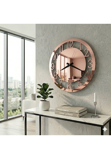 Dekoratif Rosegold Aynalı Duvar Saati Altın