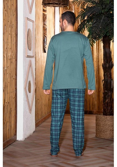 Erkek Penye Pamuk Regular Kalıp Sıfır Yaka Pijama Takımı A803123 - Mint Yeşili