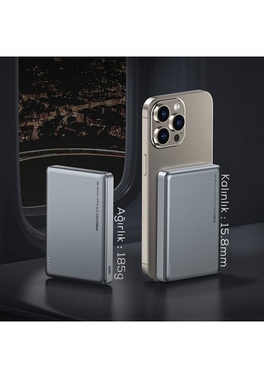Recci RPB-W26 Armor Serisi 15 W 10000 mAh Ultra İnce PD 20W Hızlı Şarj Özellikli Powerbank Gri