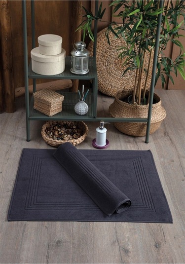 2'li Ayak Havlusu Seti-çerçeveli & %100 Pamuk Havlu Takımı Antrasit