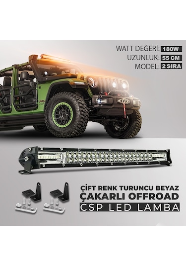 180w 55 Cm Çift Sıra 5 Modlu Turuncu Beyaz Off Road Led Bar