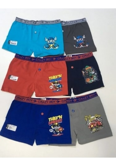 Tutku 6'lı Erkek Çocuk Elastan Baskılı Boxer 13-14 Yaş 0253 Çok Renkli