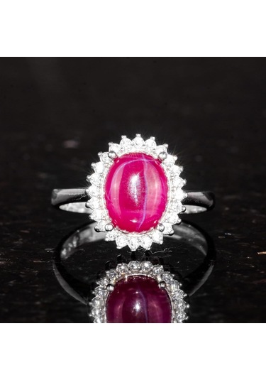 Sterling Gümüş Kadın Yüzük Gerçek Doğal Taş - Şık Tasarım Yıldız Yakutu Gümüş