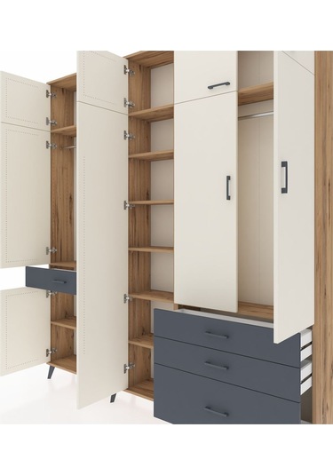 Arges Dolap 11 Raflı 4 Çekmeceli 2 Askılı 220x30x243 Çam-aytaşı/antrasit Aytası/antrasıt