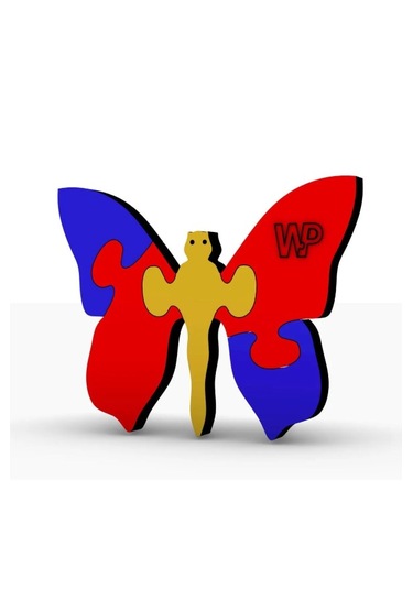 Masif Ahşap Puzzle Çocuklar İçin Boyanabilir Kelebek Boya Setli