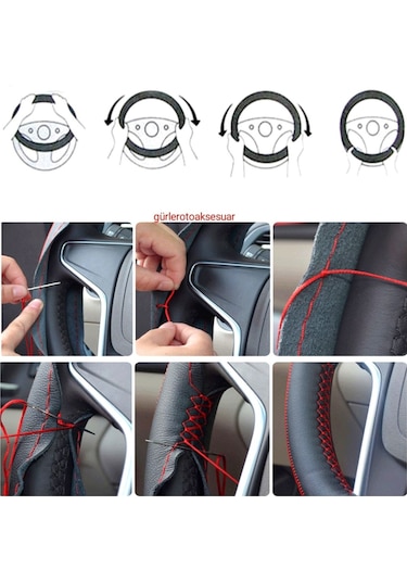 Toyota Corolla Uyumlu Dikmeli Direksiyon Kılıfı Soft Kırmızı Ipli Esnek Kokusuz