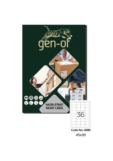 Gen-of Gk-0080 Laser Etiket 45x30 100 Sayfa 3600 Etiket