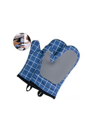 Moveevo Mavi 18x28cm Fırın Eldiveni, Silikonlu Isı Dayanıklı, Yumuşak Çiftli, Pırtıklı İç Fütürlü, Anti Kayma, Mutfak Pişirme-pastane Kullanıma Uygun Diğer